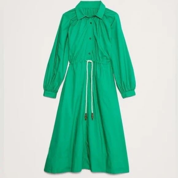 NWT Banana Republic Emerald Green Cotton Poplin Midi Shirt Dress Size XL XXL - Picture 4 of 10